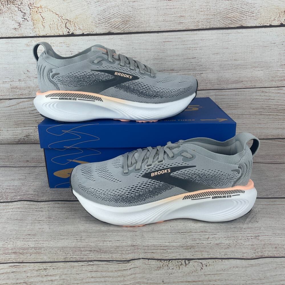 Brooks Adrenaline GTS 25 Womens Sz 8D Wide Running Shoes Grey Blackened Pearl Co